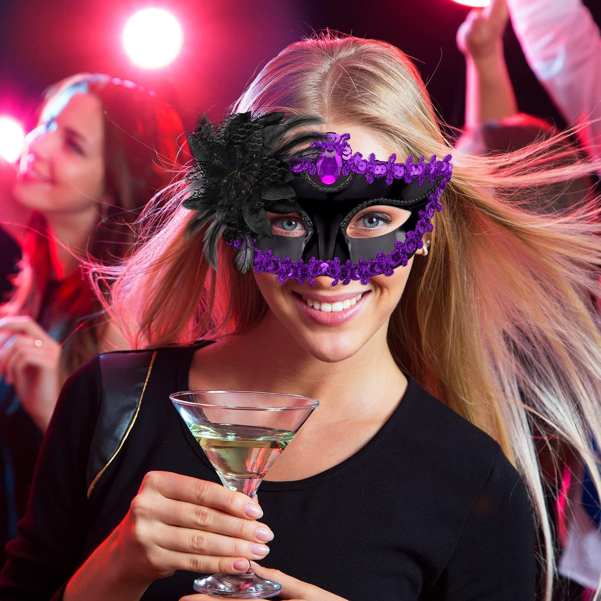 SIQUK Couple Masquerade Masks Set Venetian Party Mask Plastic Halloween Costume Mask Mardi Gras Mask for Women and Men