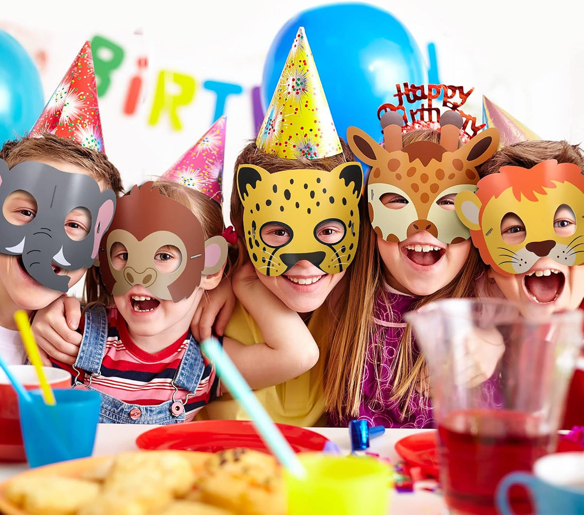 Blulu 16 Pcs Safari Animal Masks for Kids Birthday Party Decoration,Animals
