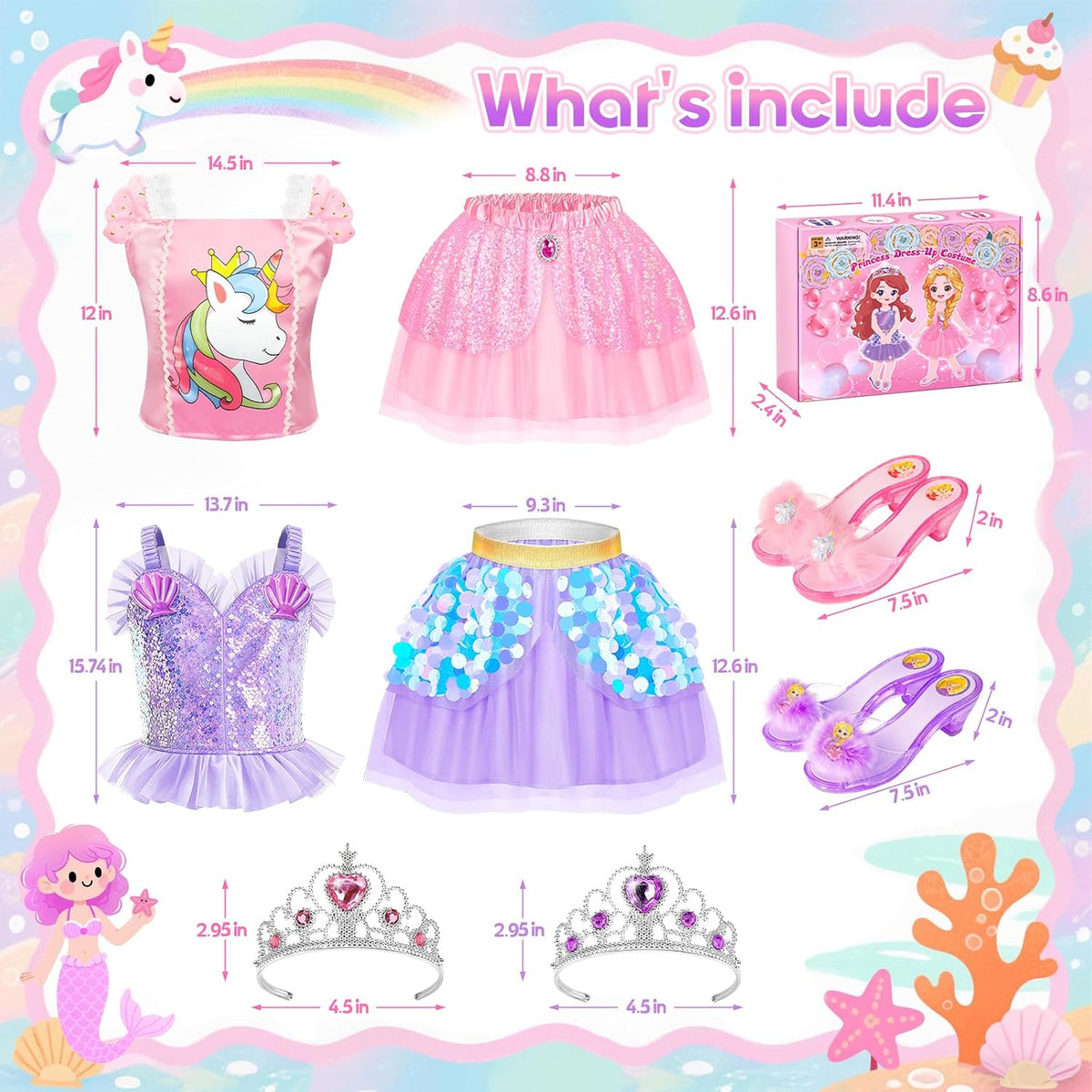 Princess Dress Up Clothes Princess Shoes, Mermaid Unicorn Dress Up Costumes