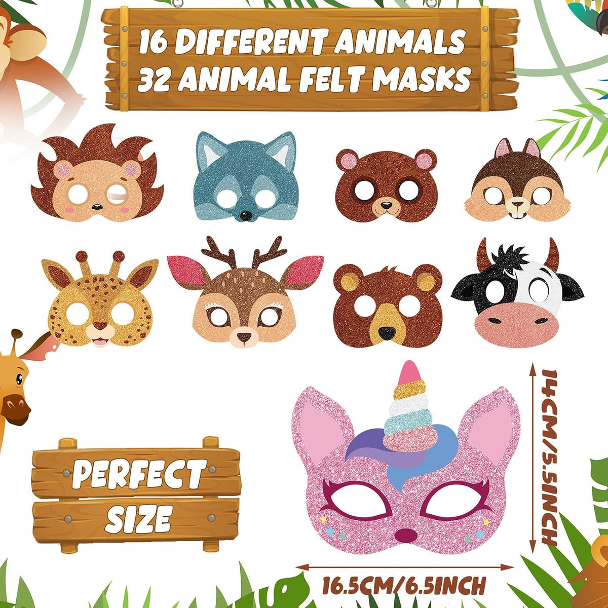 48 Pcs Safari Jungle Animal Masks Wild for Kids Animal Theme Birthday Party Favors Costumes Dress up Party Supplies 24 Designs Masks