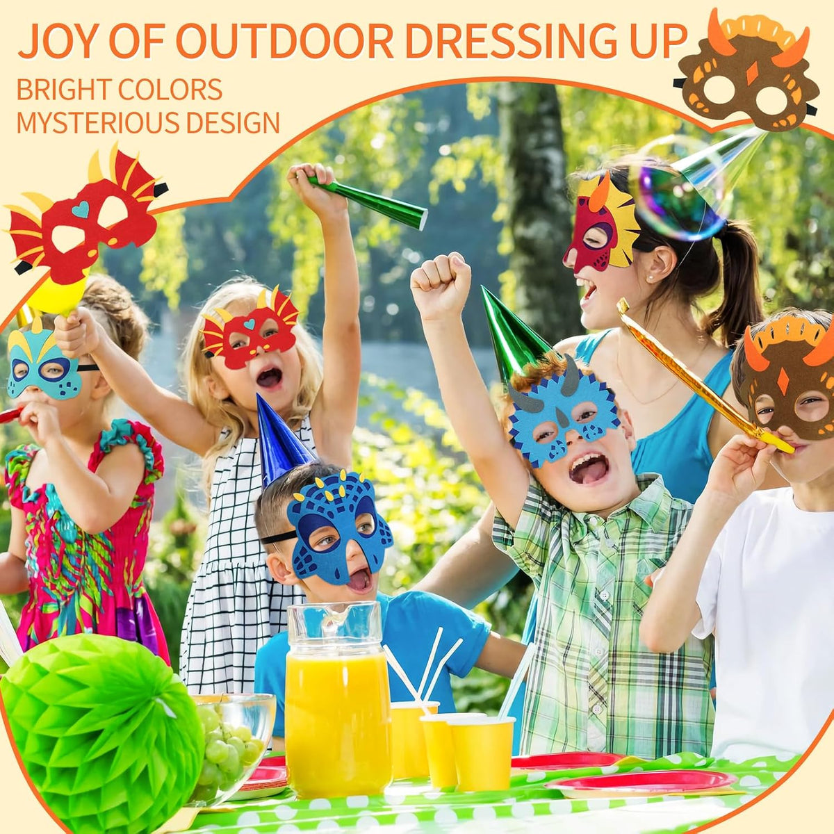 30 Packs Felt Dinosaur Masks for Kids Birthday Party | Dino Masks for Halloween Cosplay Dress Up Decorations