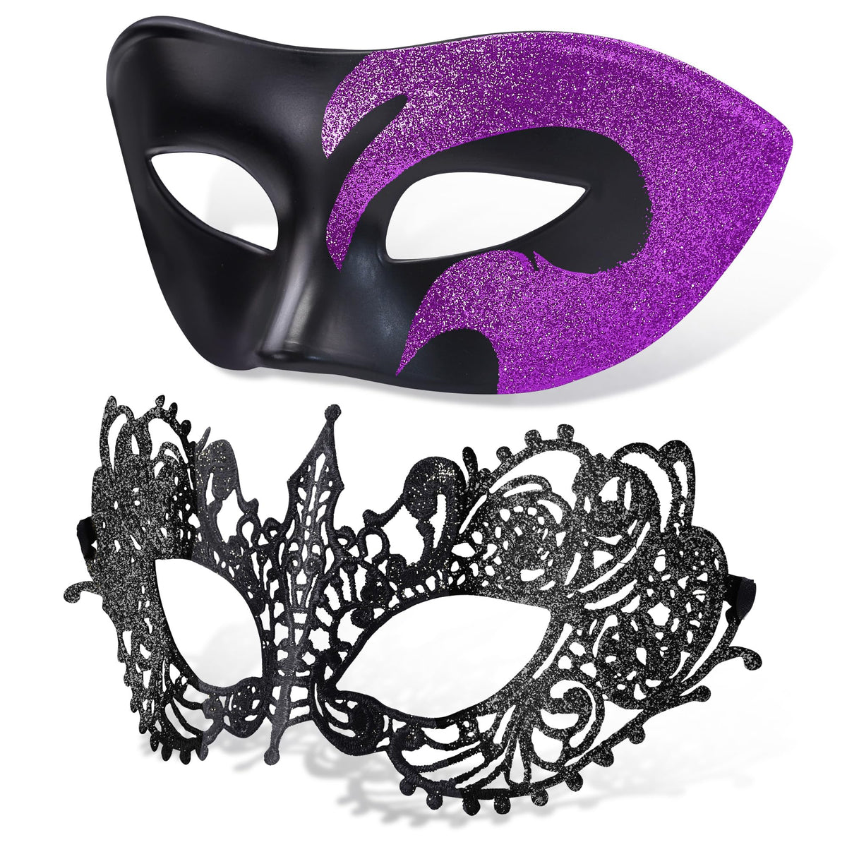 SIQUK Couple Masquerade Masks Set Venetian Party Mask Plastic Halloween Costume Mask Mardi Gras Mask for Women and Men