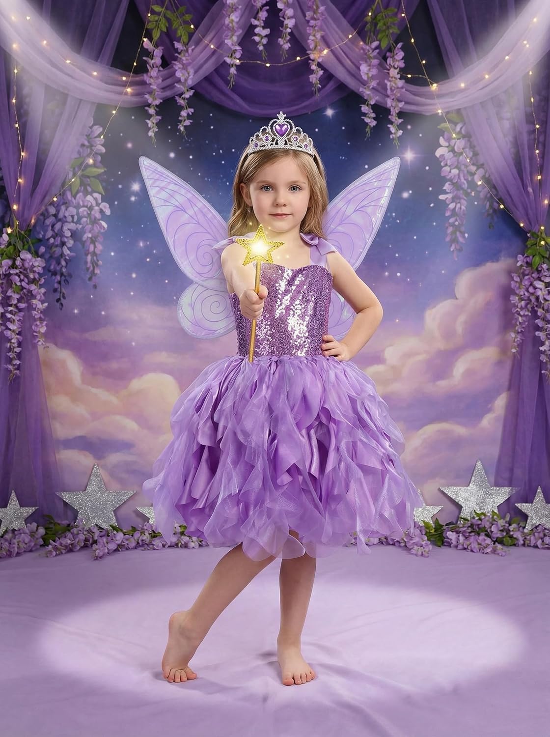 Soyoekbt Fairy Costume for Girls Princess Tutu Dress with Butterfly Wings for Girls Birthday Party Dress Up