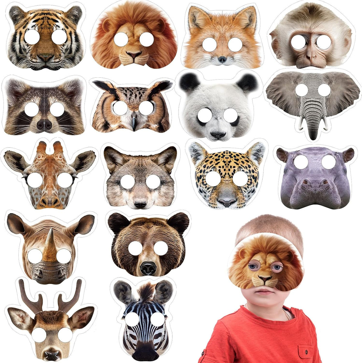 Marsui 32 Pcs Unicorn Monster Safari Animal Face Masks for Kids Cartoon Masks for Animal Birthday Party Decorations
