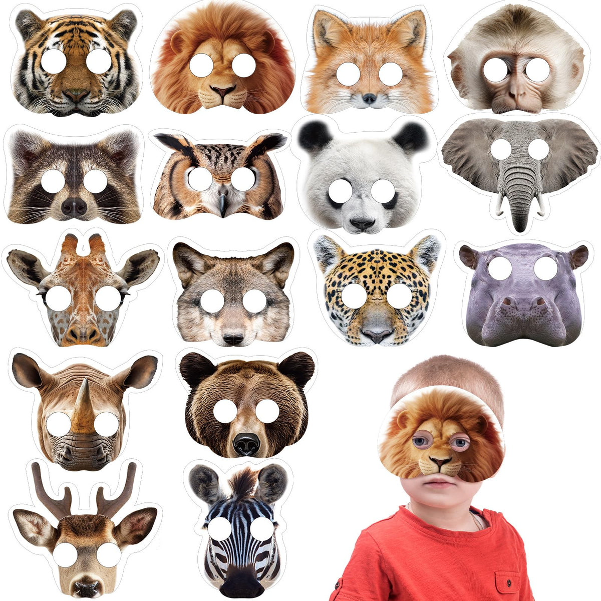 Marsui 32 Pcs Unicorn Monster Safari Animal Face Masks for Kids Cartoon Masks for Animal Birthday Party Decorations