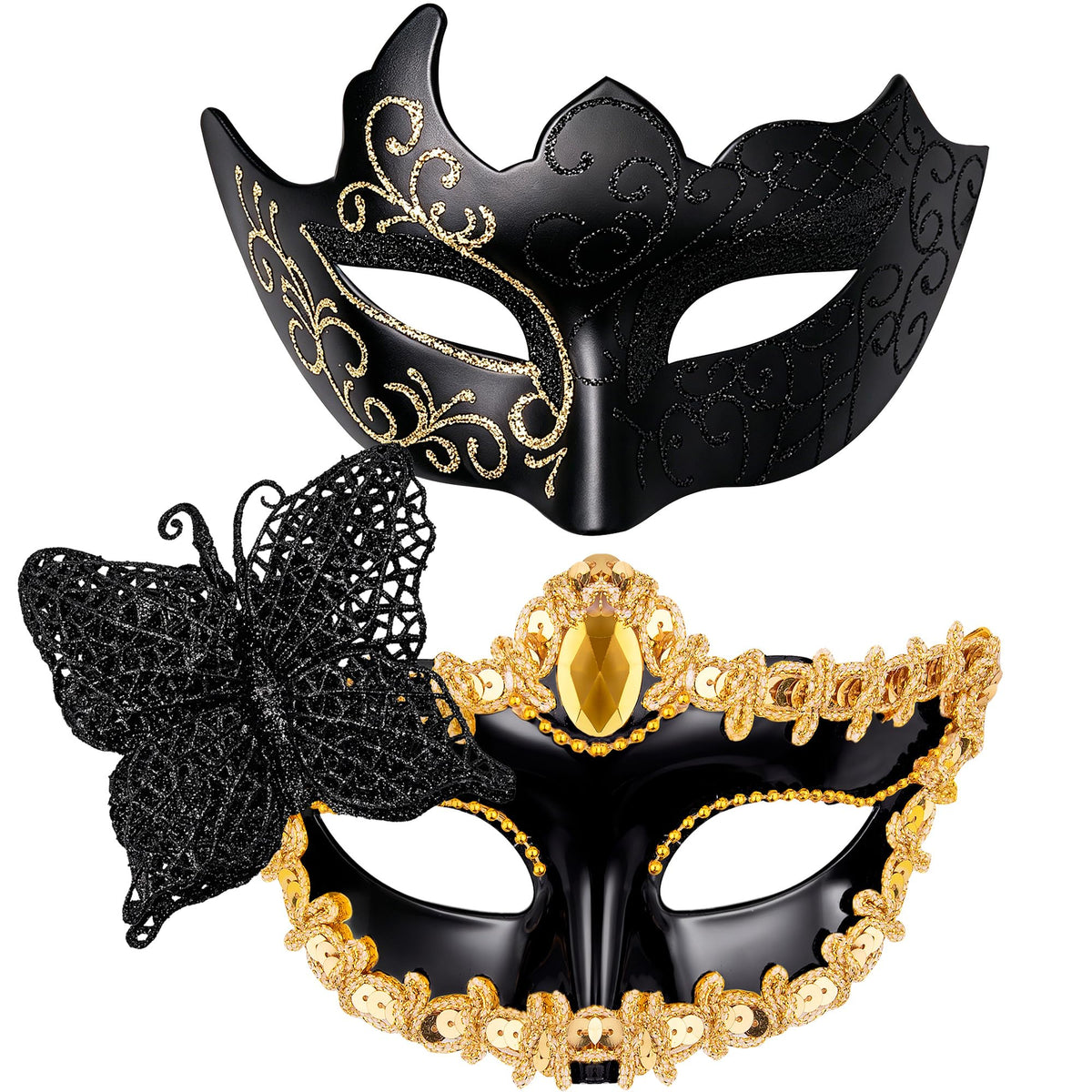 SIQUK Couple Masquerade Masks Set Venetian Party Mask Plastic Halloween Costume Mask Mardi Gras Mask for Women and Men