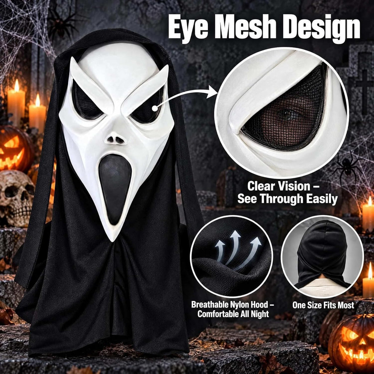 Halloween Scary Face Mask for Adults, Horror Cosplay Costume Accessory