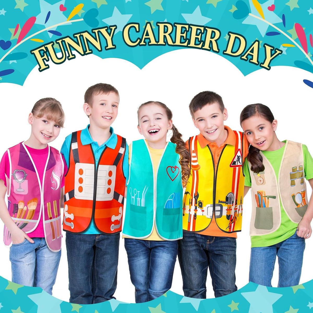 Geyoga 24 Pcs Kids Community Helper Dress Up Vest Career Cosplay Cloth Toddlers Occupation Pretend Play Costume
