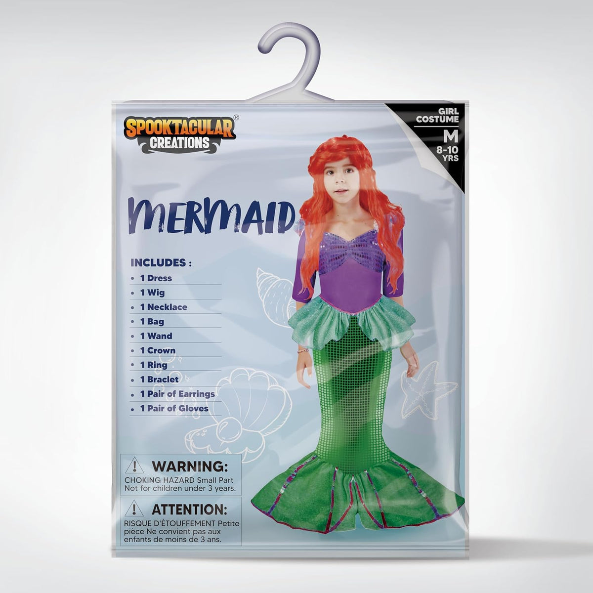 Spooktacular Creations Halloween Little Mermaid Costume for Girls, Sequin Mermaid Dress Set, Dark Purple Princess Dress for Toddler Dress-Up, Cosplay Party (Medium, 8-10 yrs)