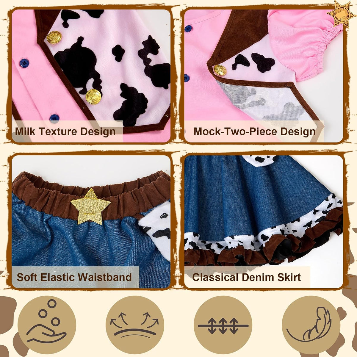 G.C Cowgirl Costume for Girls Kids, Western Cowgirl Outfits for Girls
