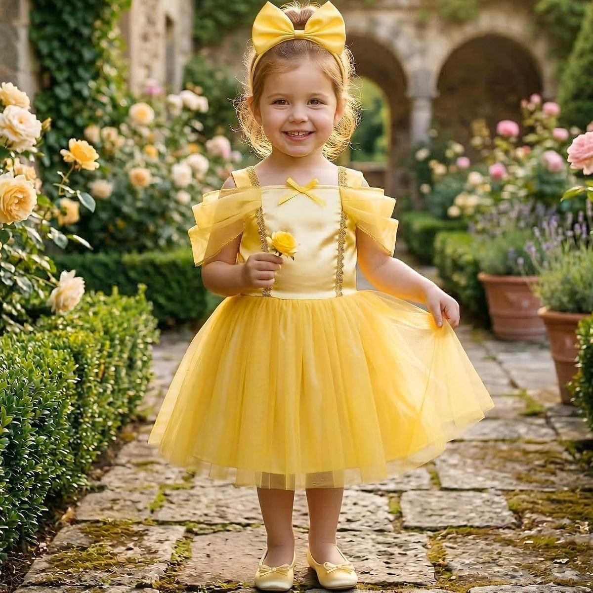 Princess Dress Up Trunk for Toddler Girls, 6 Pcs Costume Fancy Dresses Outfit for Little Kids Toddlers 2T 3-4T 4-6Y