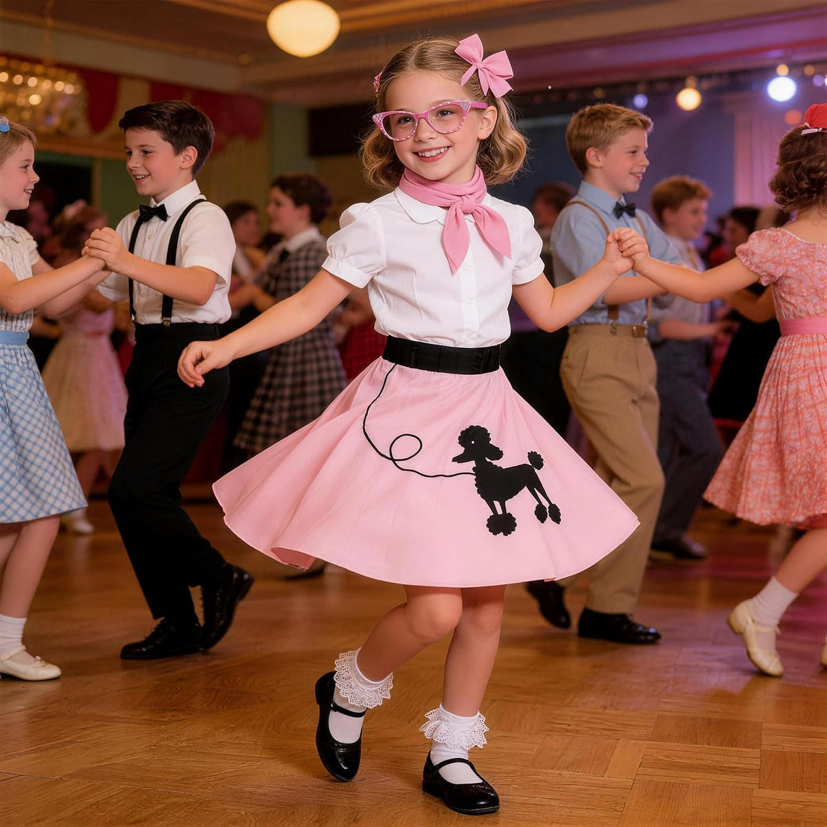 50s Outfit for Kids Poodle Skirt Girls 1950s Dress Costume