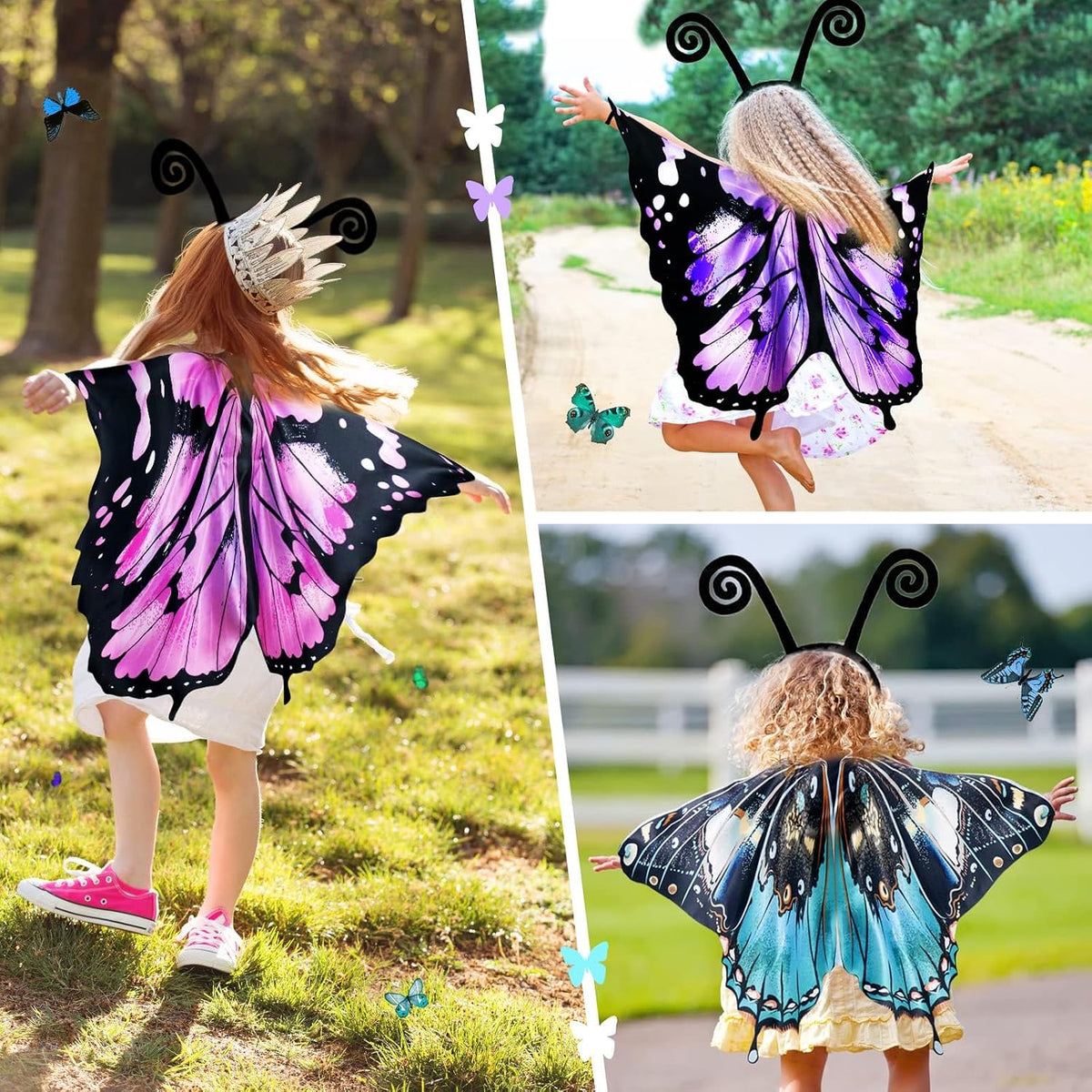 Kids Butterfly Wings Costume for Girls Dress-Up Headband Mask