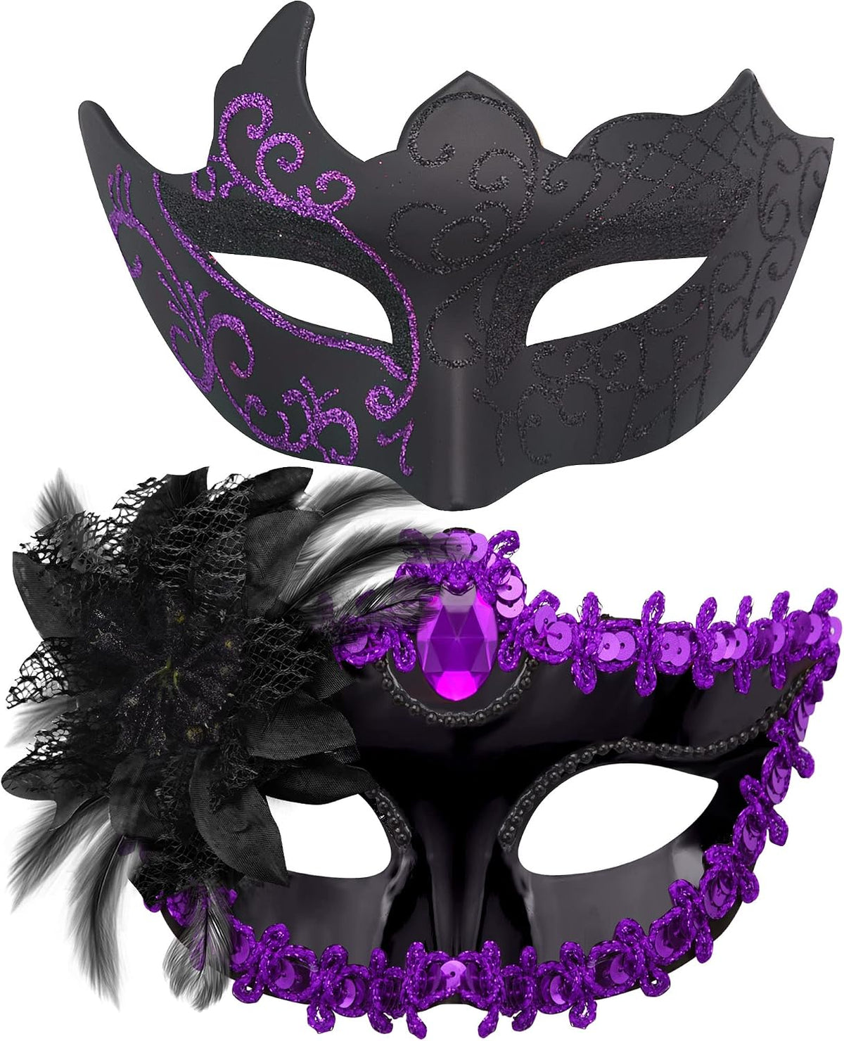 SIQUK Couple Masquerade Masks Set Venetian Party Mask Plastic Halloween Costume Mask Mardi Gras Mask for Women and Men