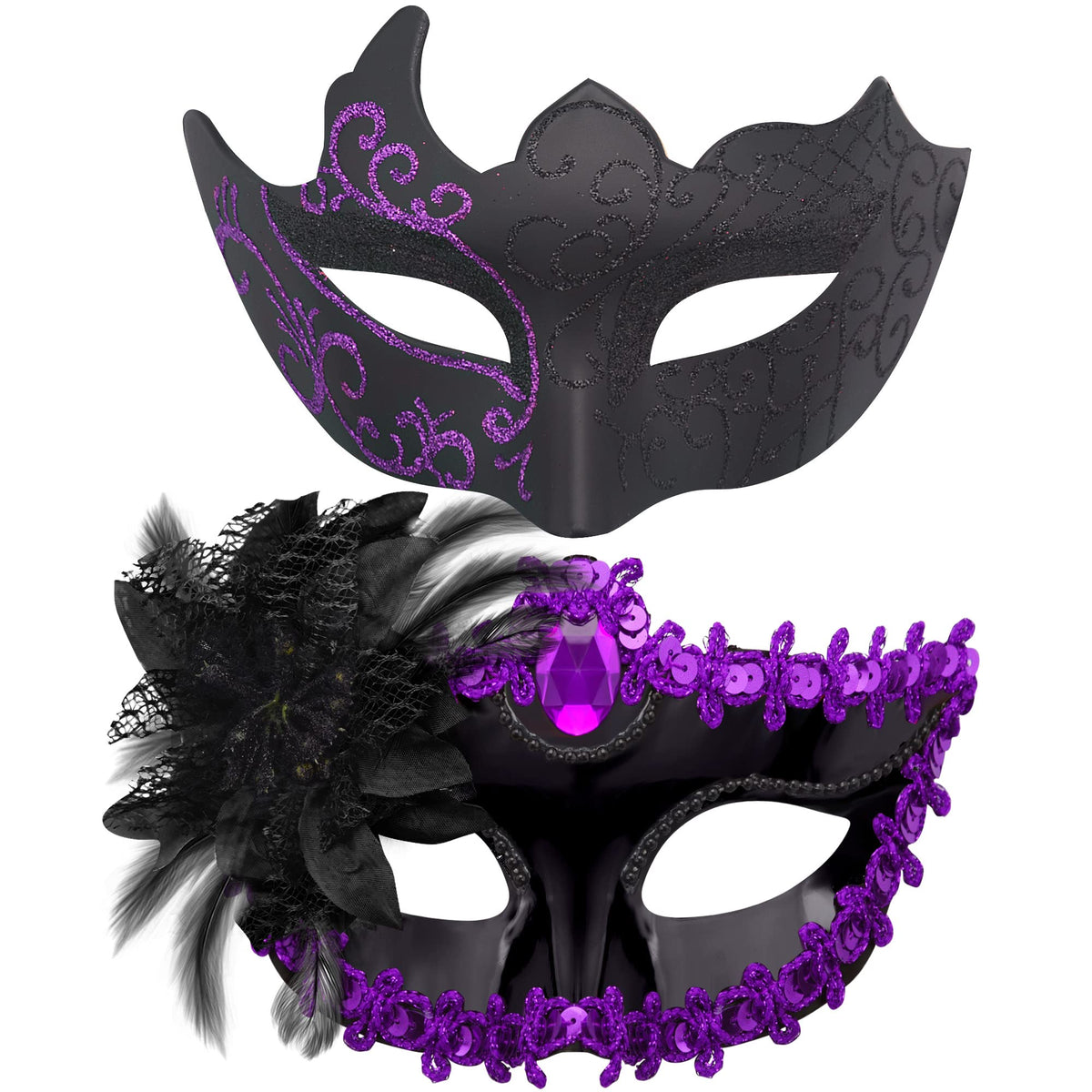 SIQUK Couple Masquerade Masks Set Venetian Party Mask Plastic Halloween Costume Mask Mardi Gras Mask for Women and Men