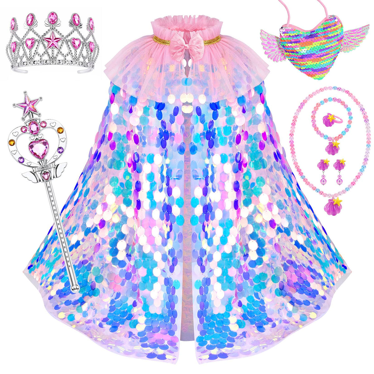 LIMIROLER Princess Dress Up Clothes Mermaid Cape Gift Set for Girls Age 3-8