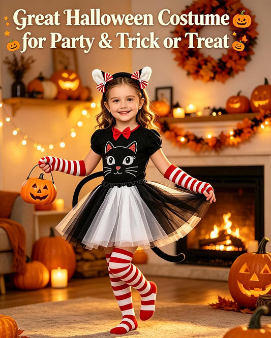 BleSky Black Cat Tutu Costumes Cat Ears Headband and Tail Set for Book Week Halloween Animal Party Cosplay Costumes