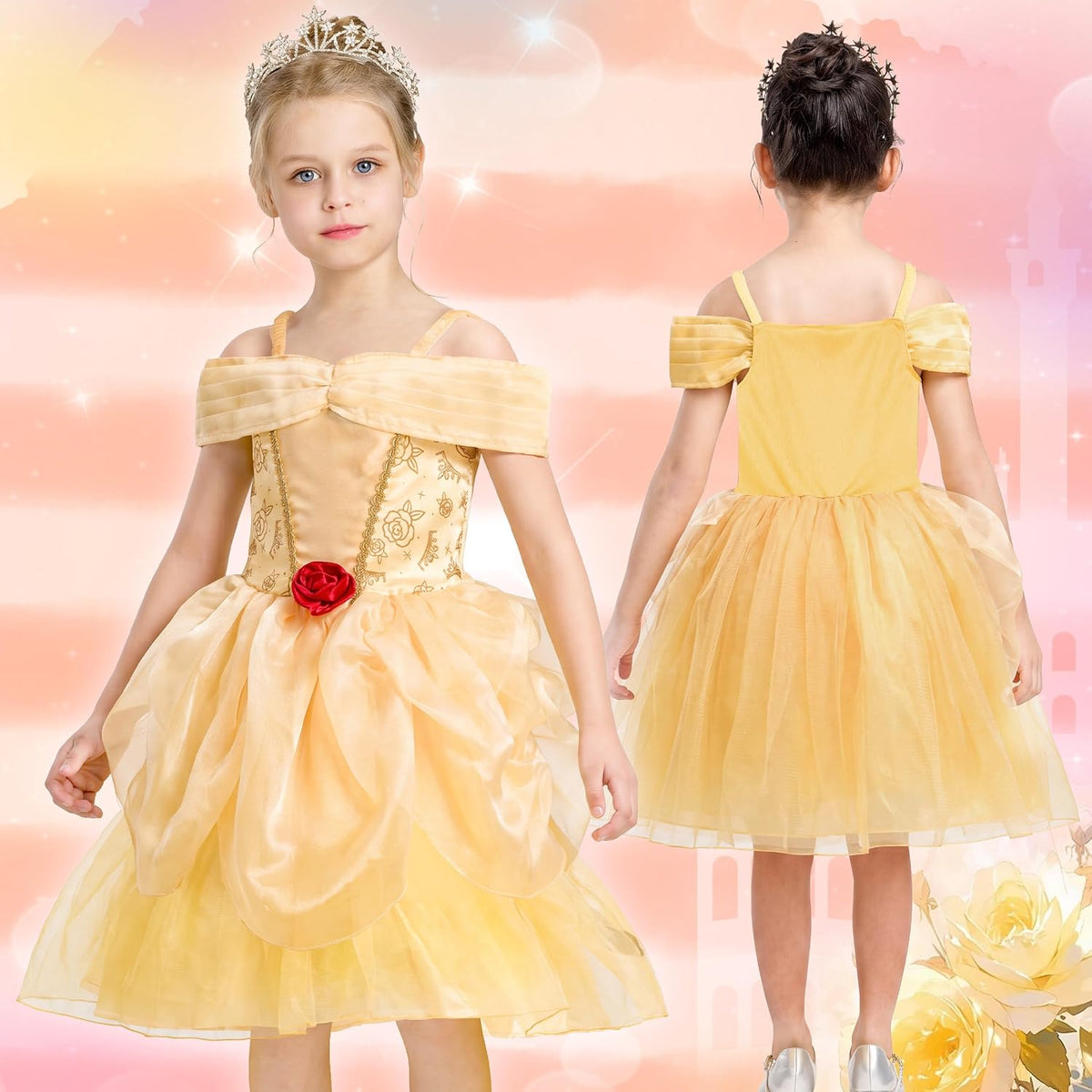 IKALI Princess Dress Up Trunk for Toddler Girls, Halloween Christmas Birthday Gift for Toddlers Kids 2T 3-4Y 4-6Y 7-8Y