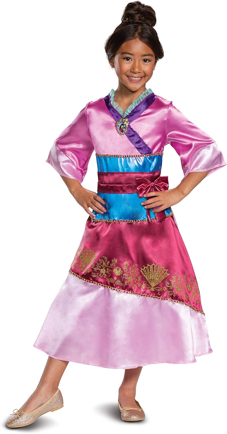 Disguise Disney Princess Mulan Costume Dress for Girls, Children's Character Dress Up Outfit, Classic Kids Size Extra Small (3T-4T) Pink (14039M)