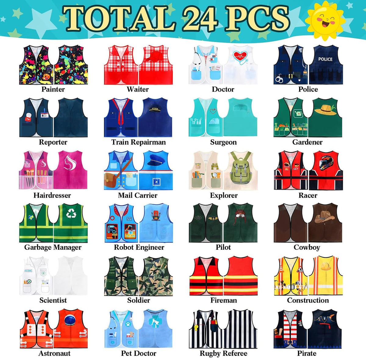 Geyoga 24 Pcs Kids Community Helper Dress Up Vest Career Cosplay Cloth Toddlers Occupation Pretend Play Costume
