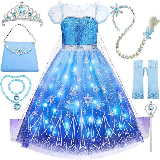 Davvew Princess Dresses for Girls Halloween Light Up Princess Costume for Christmas Toddler Princess Dress Up Clothes