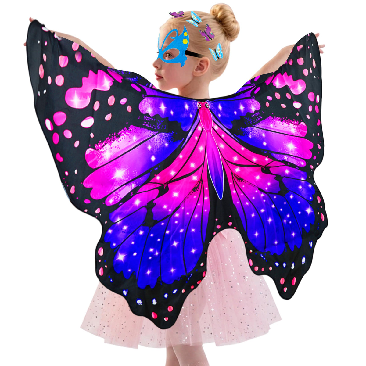 Sunlisky Kids Butterfly Wings Costume for Girls Fairy Wings Dress Up Clothes Headband Mask for Halloween Party Favors