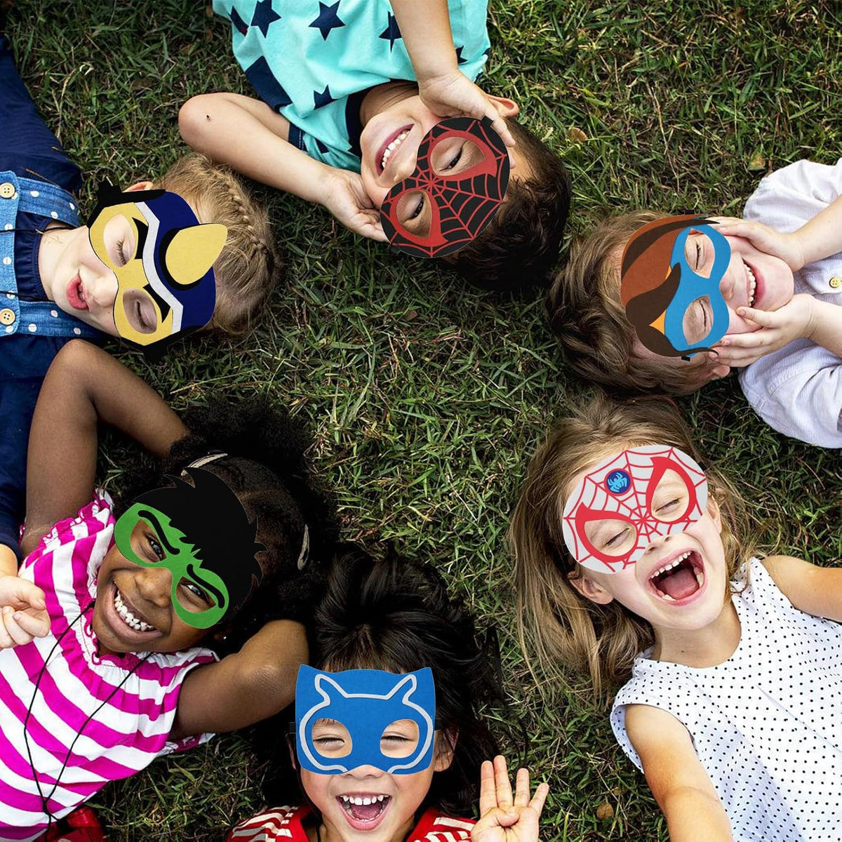 Superhero Masks - 16 Pack Kids Dress Up Party Masks for Halloween & Cosplay