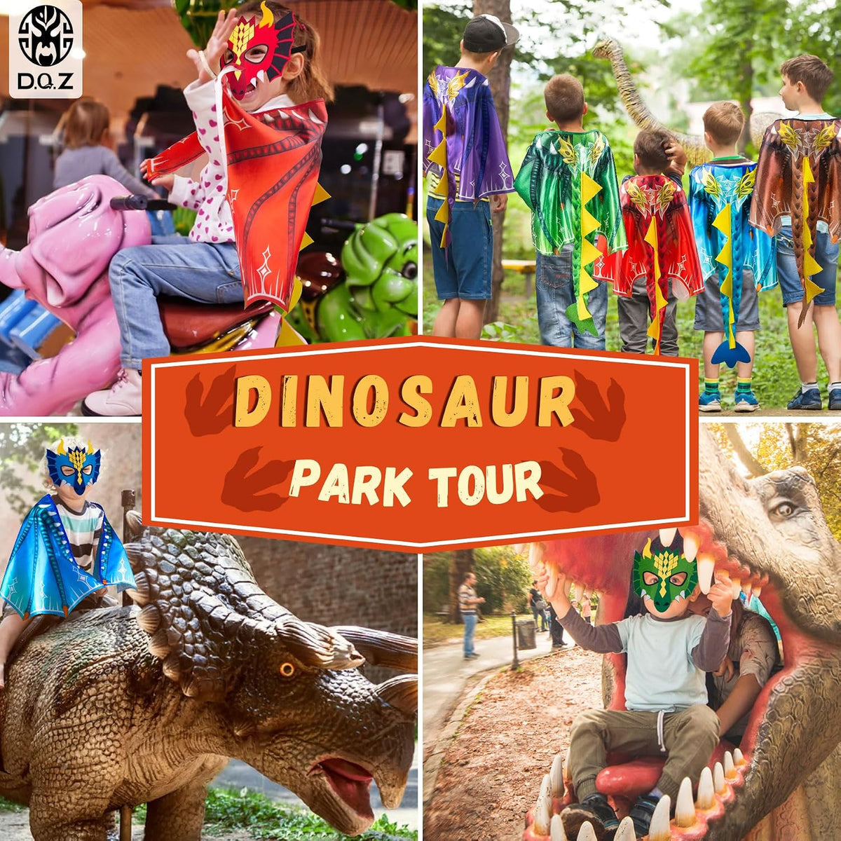 D.Q.Z 6 Pcs Dinosaur-Dragon-Wings-Costumes and Masks for Kids 3-8 Dinosaur Party, Girls Boys' Halloween Dress Up Capes for Dino Birthday Party Favors