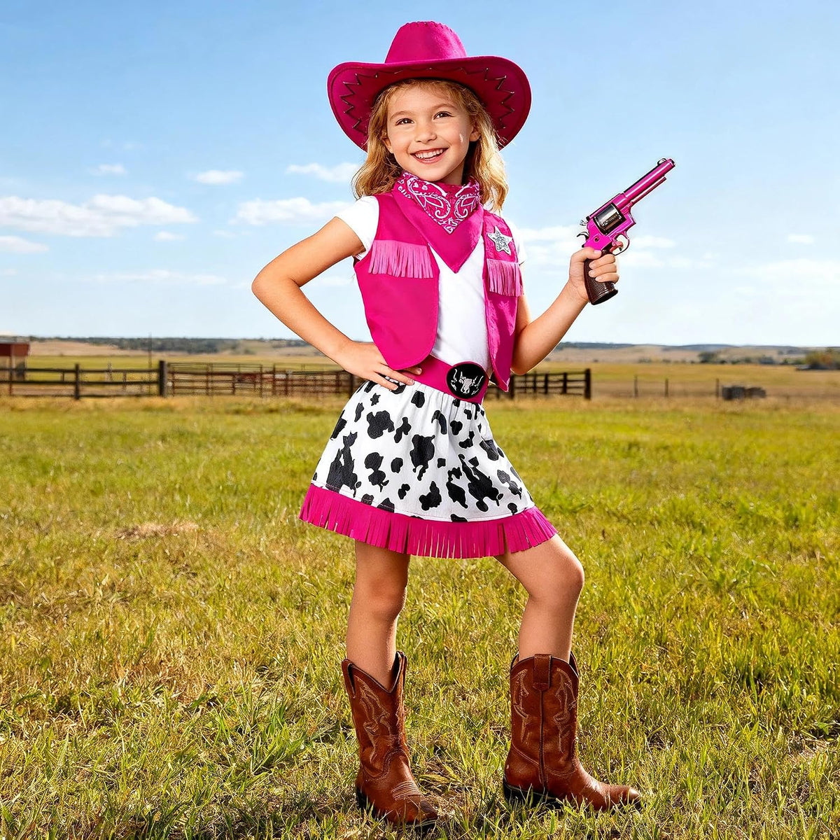 Gomukot Kids Cowgirl Costume for Girls Western Rodeo Outfit Halloween Costume Party Dress Up