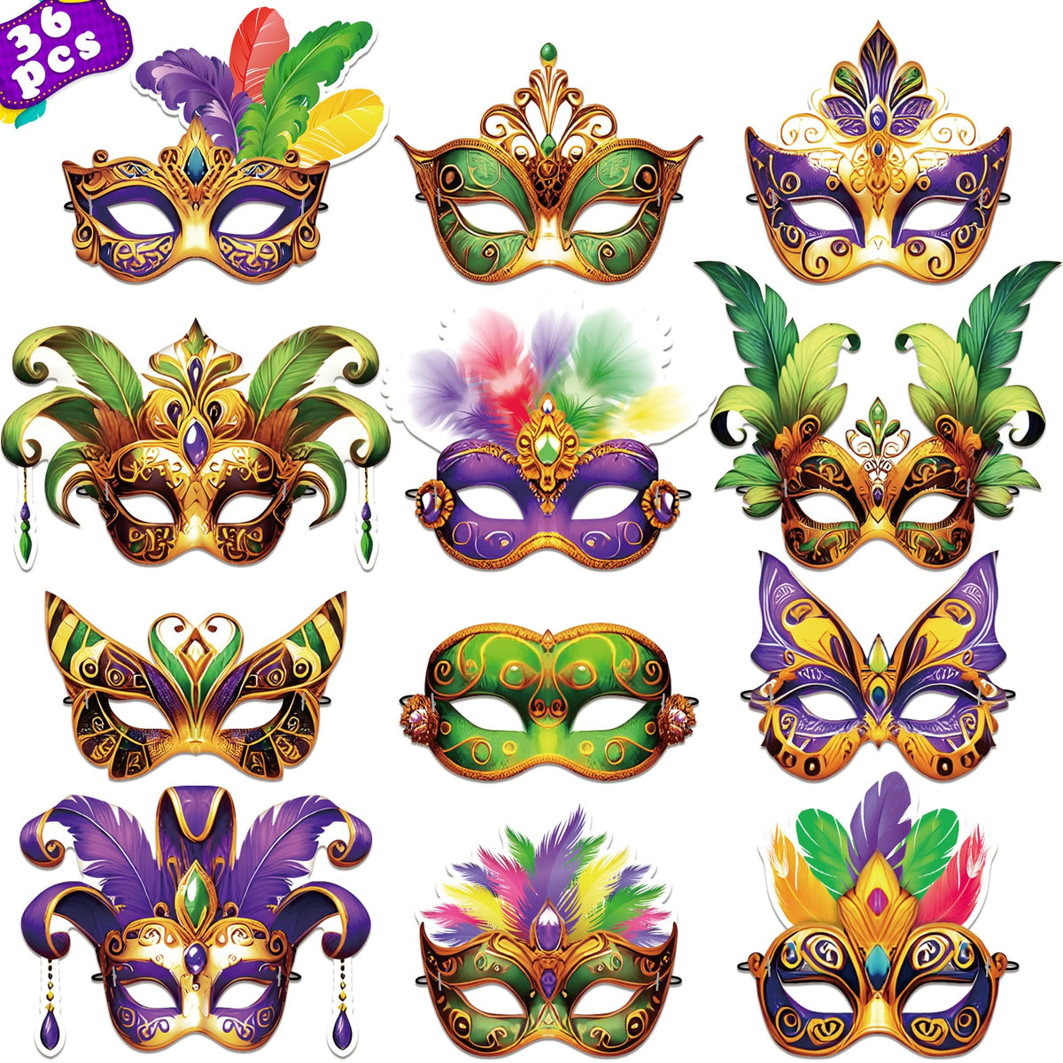 56PCS Mardi Gras Masks Bulk Set: Party Decorations Carnival Favors(Paper)