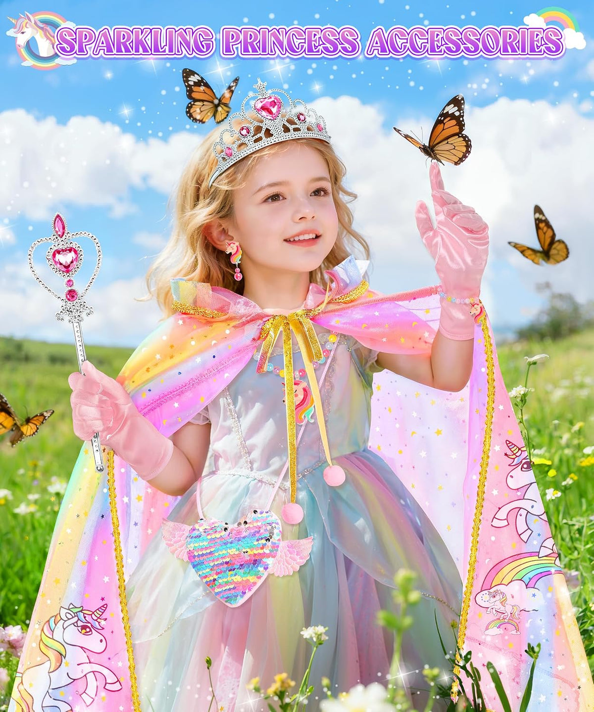 Princess Dress up for Girls 4-6, Light up Unicorn Princess Cape with Crown