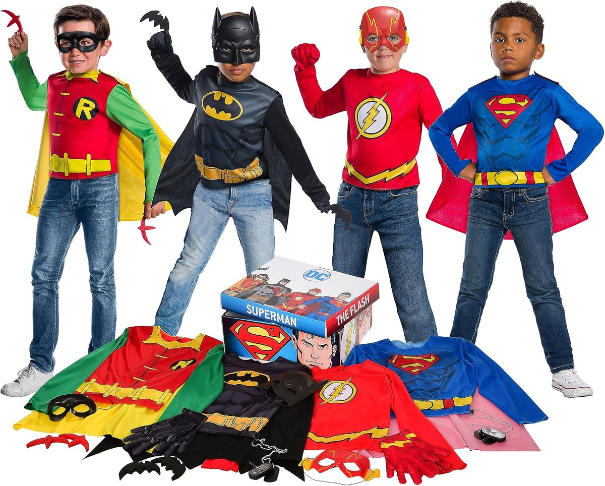 Rubies DC Comics Superheroes: Superman, The Flash, Batman & Robin Dress Up Trunk for Kids, Boy's Small