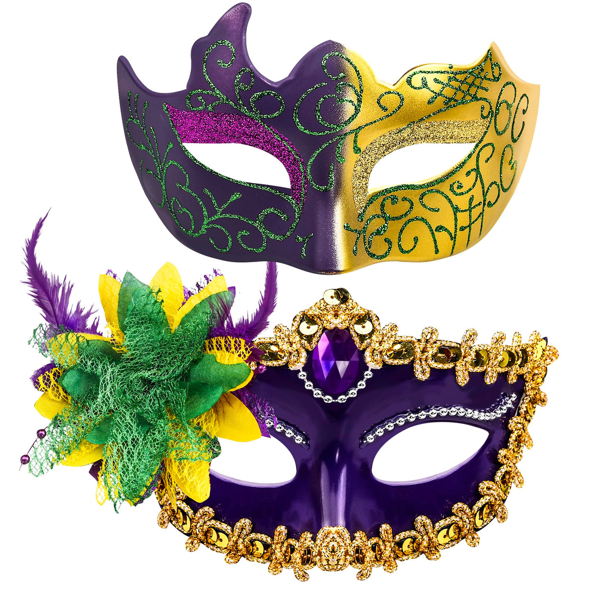 SIQUK Couple Masquerade Masks Set Venetian Party Mask Plastic Halloween Costume Mask Mardi Gras Mask for Women and Men