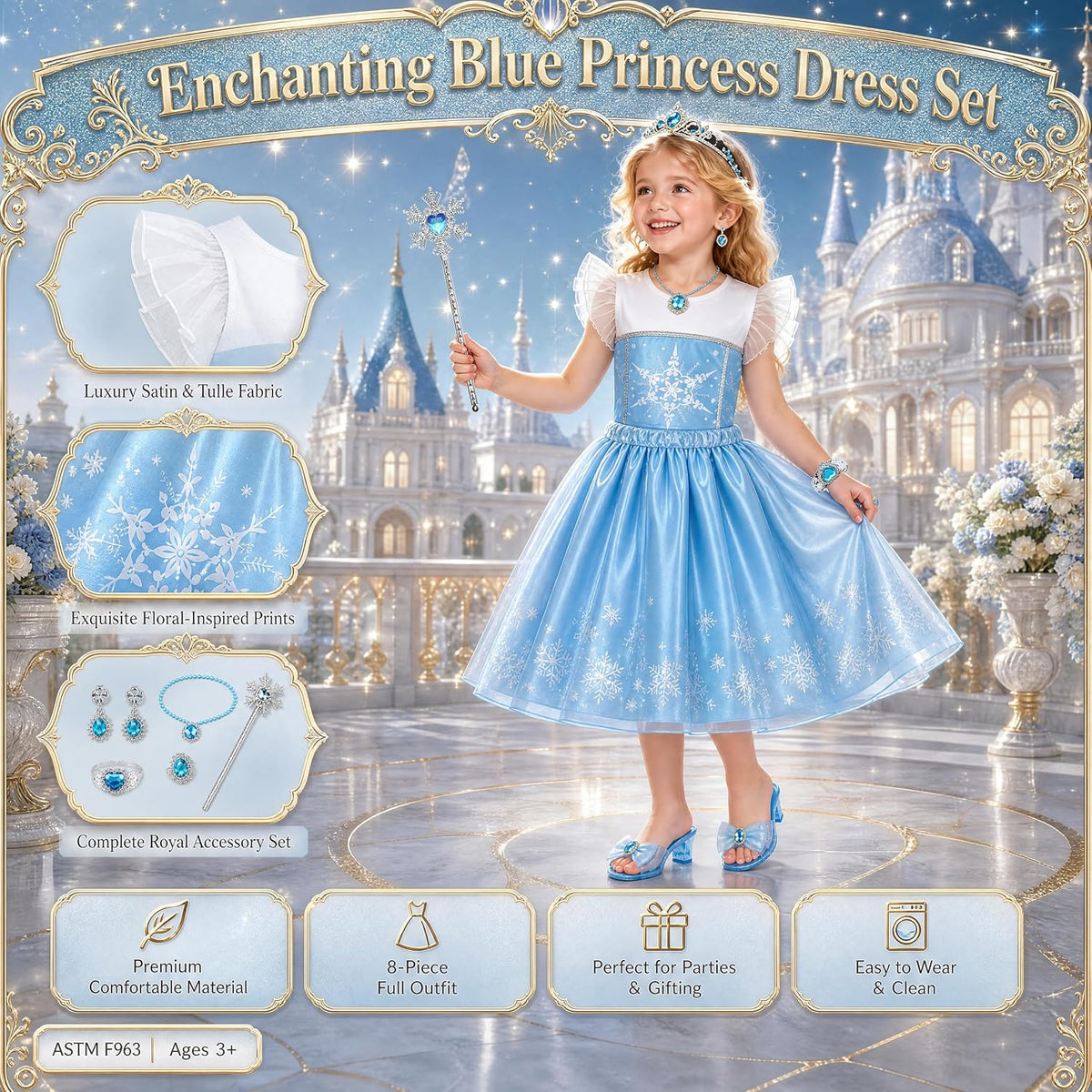 Princess Dress Up for Girls - Role Play Dress Up Clothes for Girls, Ltitle Girl Costumes Accessories Princess Shoes, Halloween Christmas Birthday Gift for Toddler Girls 3-6 Year