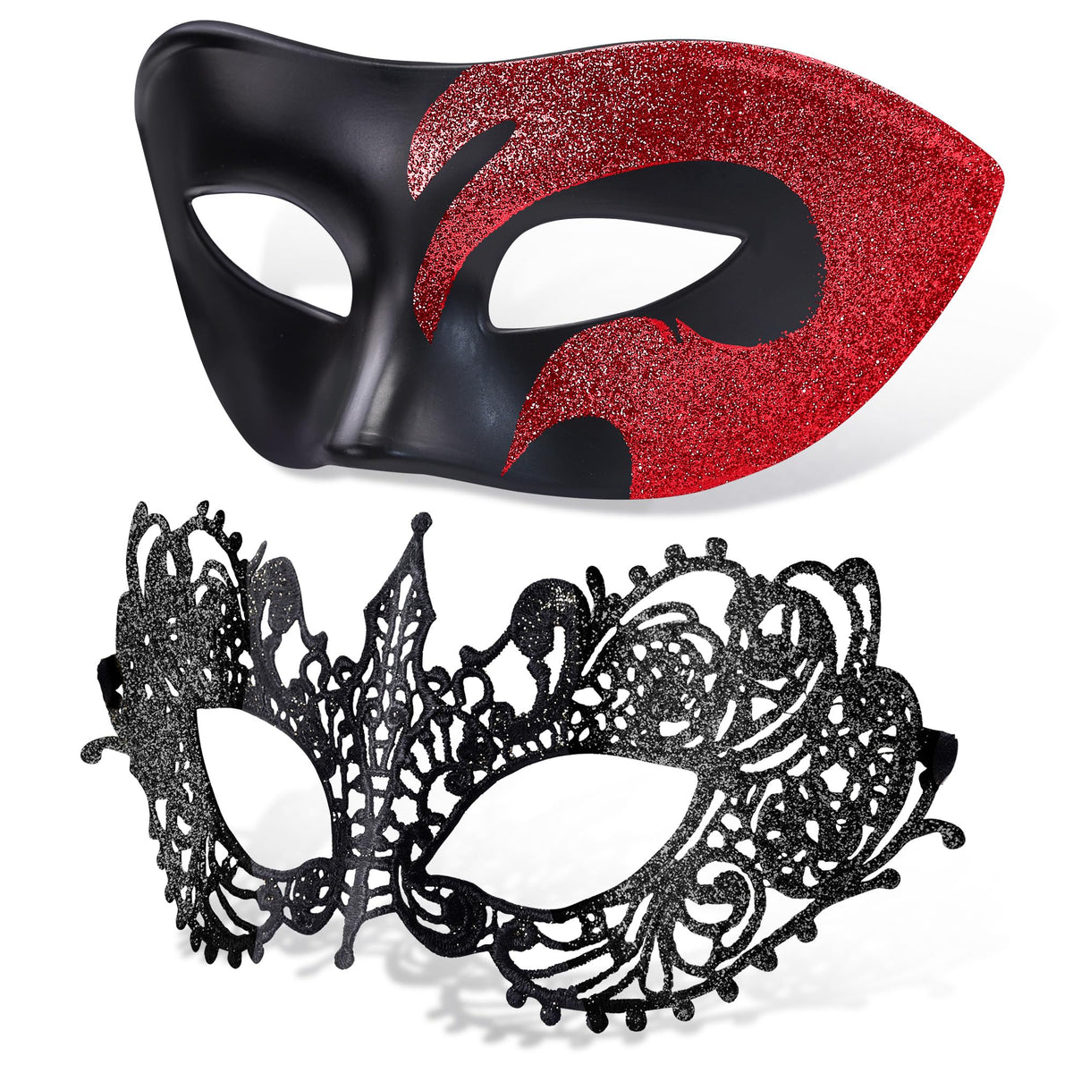 SIQUK Couple Masquerade Masks Set Venetian Party Mask Plastic Halloween Costume Mask Mardi Gras Mask for Women and Men
