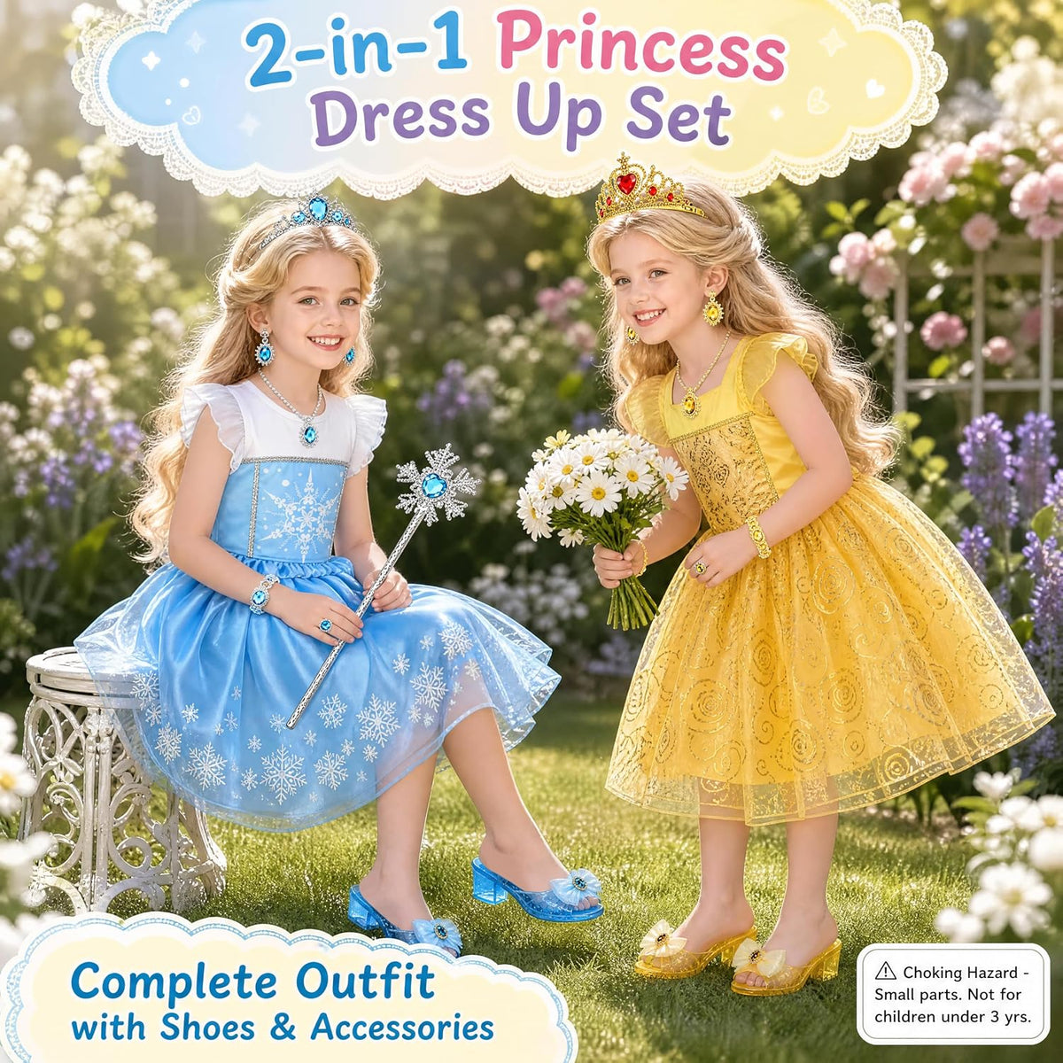 Princess Dress Up for Girls - Role Play Dress Up Clothes for Girls, Ltitle Girl Costumes Accessories Princess Shoes, Halloween Christmas Birthday Gift for Toddler Girls 3-6 Year