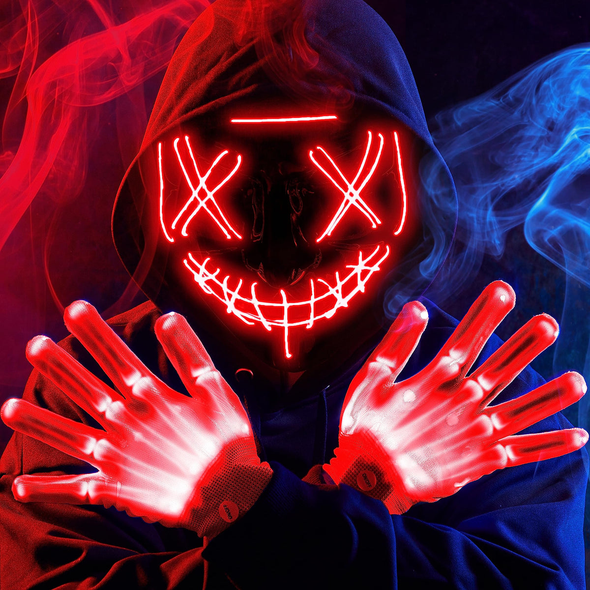 JOYIN Halloween Led Mask, Light Up Mask and Gloves for Cosplay Costume (Pink & Blue), 3 Modes Scary Glow in The Dark Masks for Halloween Party Dress Up Accessories, Gifts Giving
