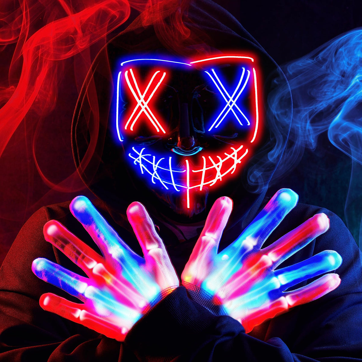 JOYIN Halloween Led Mask, Light Up Mask and Gloves for Cosplay Costume (Pink & Blue), 3 Modes Scary Glow in The Dark Masks for Halloween Party Dress Up Accessories, Gifts Giving