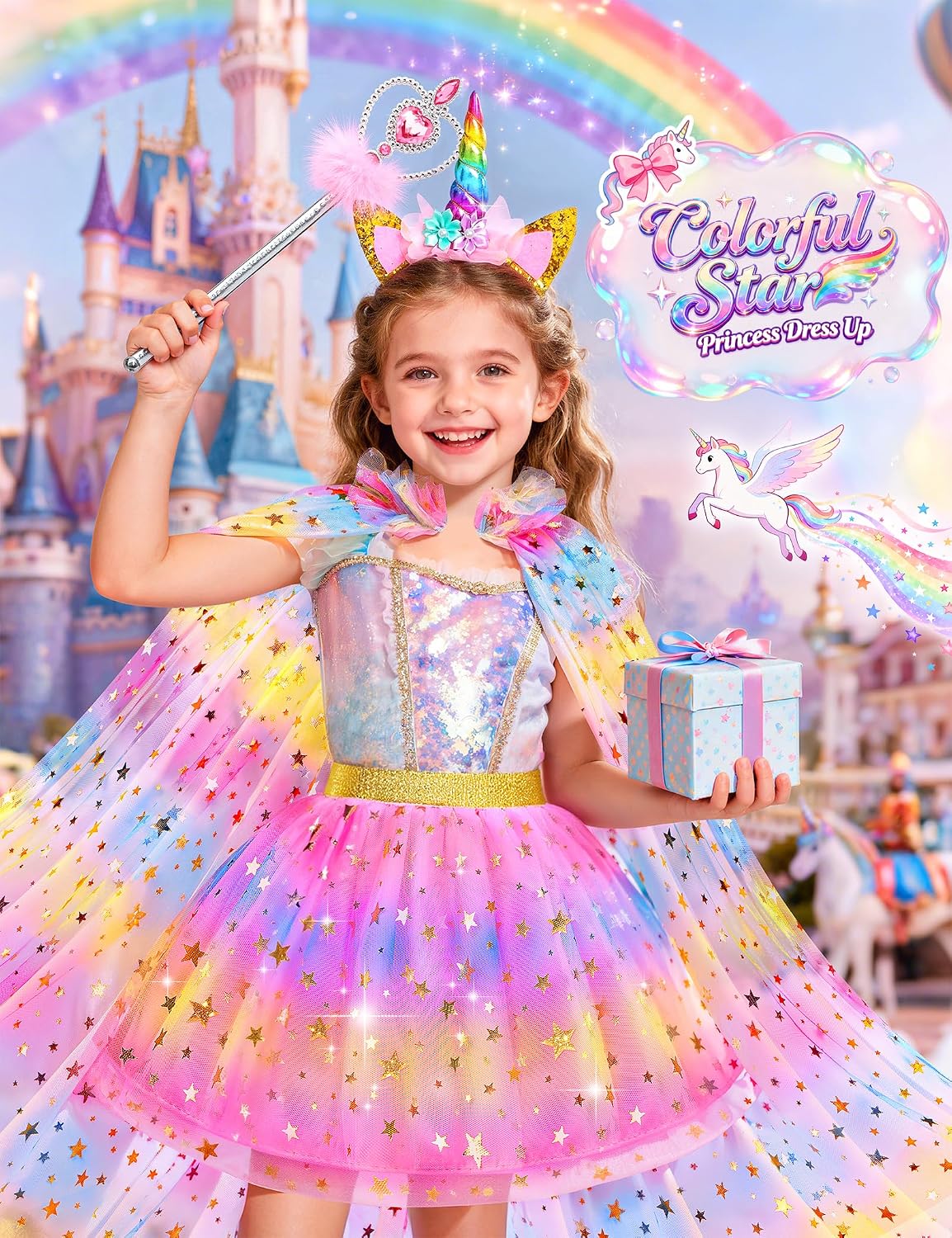 Princess Dress Up Clothes for Little Girls, Kids Princess Capes Tutu Skirts