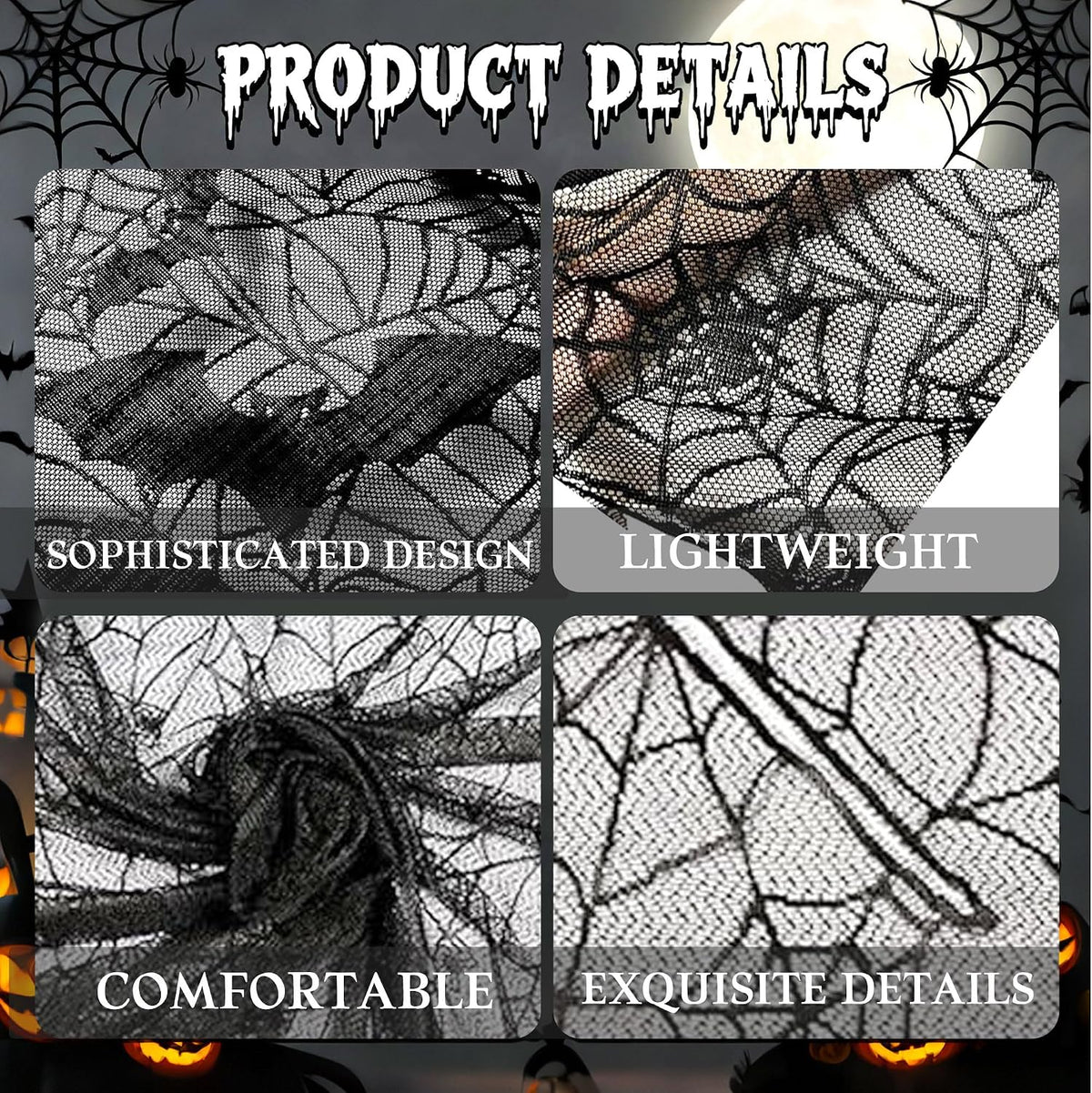 LaVenty Halloween Witch Dress Up Cobweb Cape Witch Magic Hat