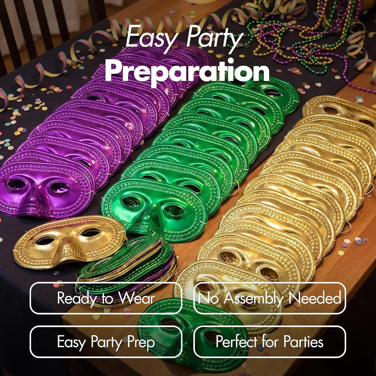 Podzly 50 Mardi Gras Masks - Metallic Masquerade Half Party Masks