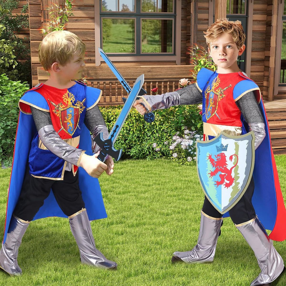 G.C Kids Knight Costume Toddler Boy Dress Up Clothes Medieval Costumes with Cape Toys Accessories Halloween Cosplay Gifts