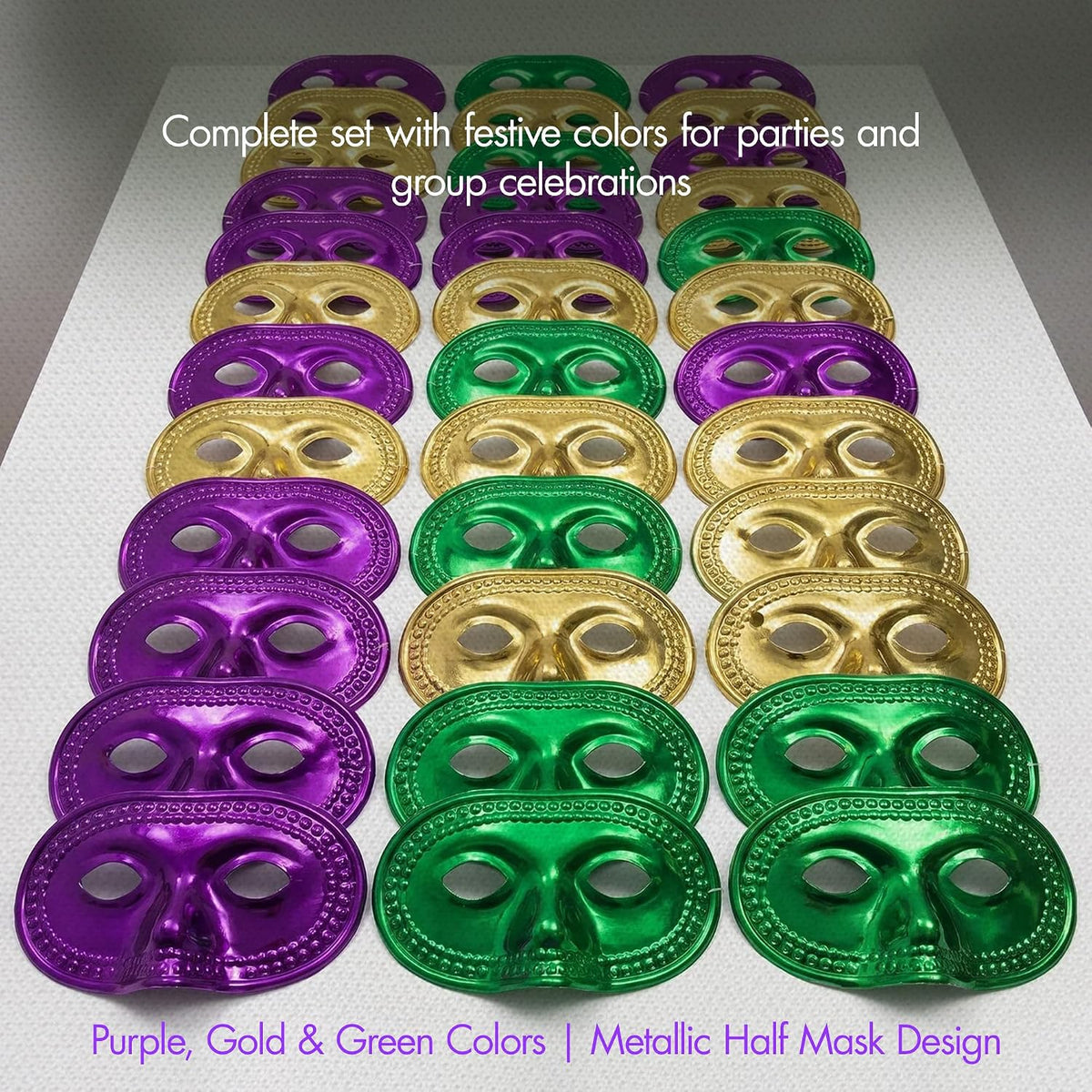 Podzly 50 Mardi Gras Masks - Metallic Masquerade Half Party Masks