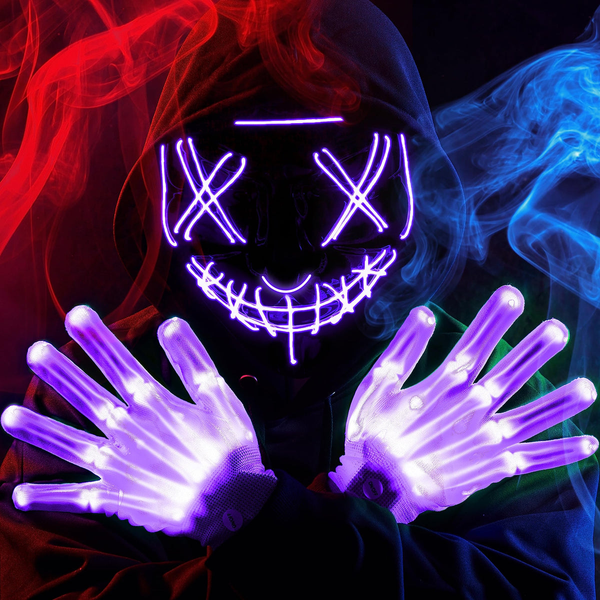 JOYIN Halloween Led Mask, Light Up Mask and Gloves for Cosplay Costume (Pink & Blue), 3 Modes Scary Glow in The Dark Masks for Halloween Party Dress Up Accessories, Gifts Giving
