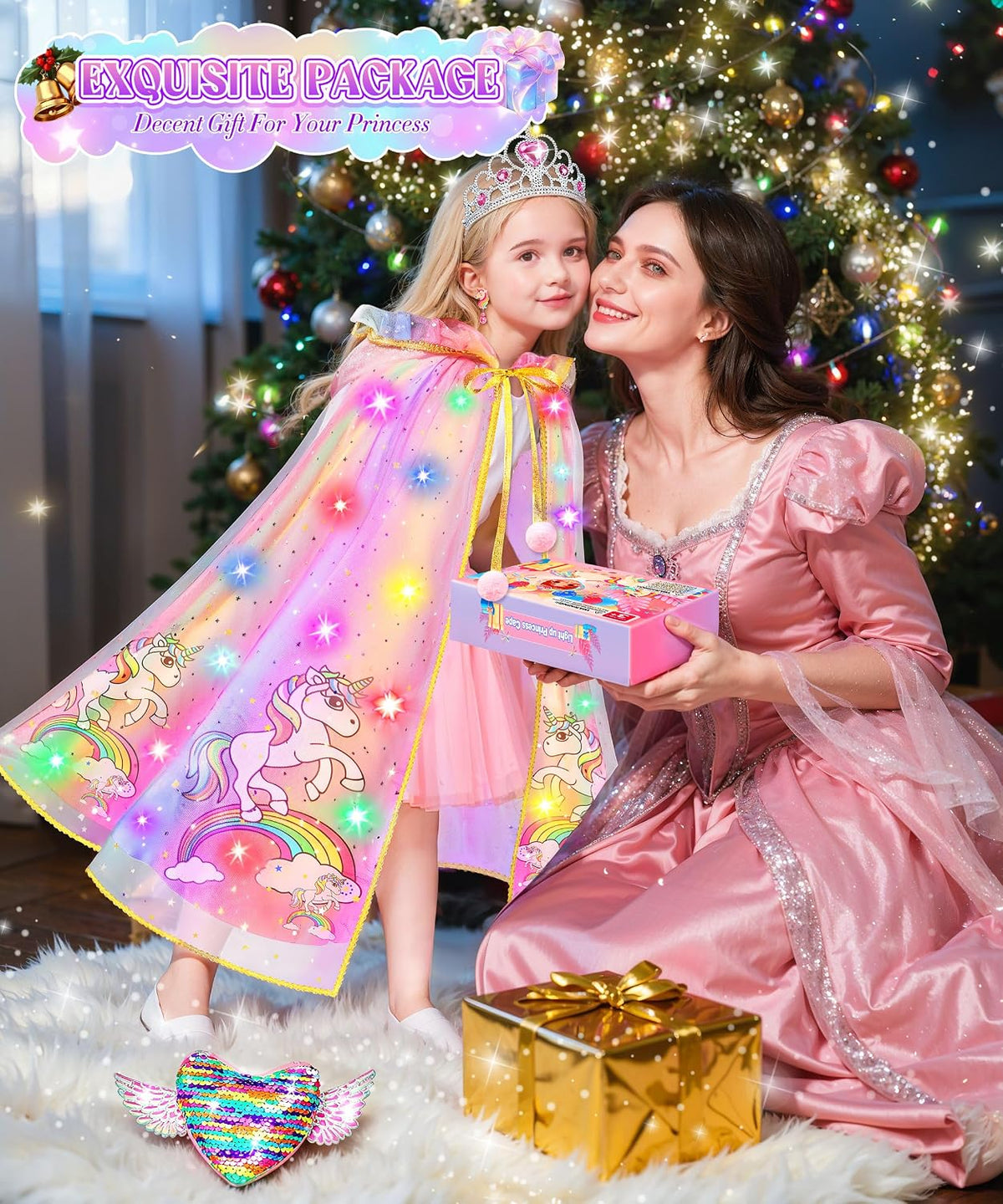 Princess Dress up for Girls 4-6, Light up Unicorn Princess Cape with Crown