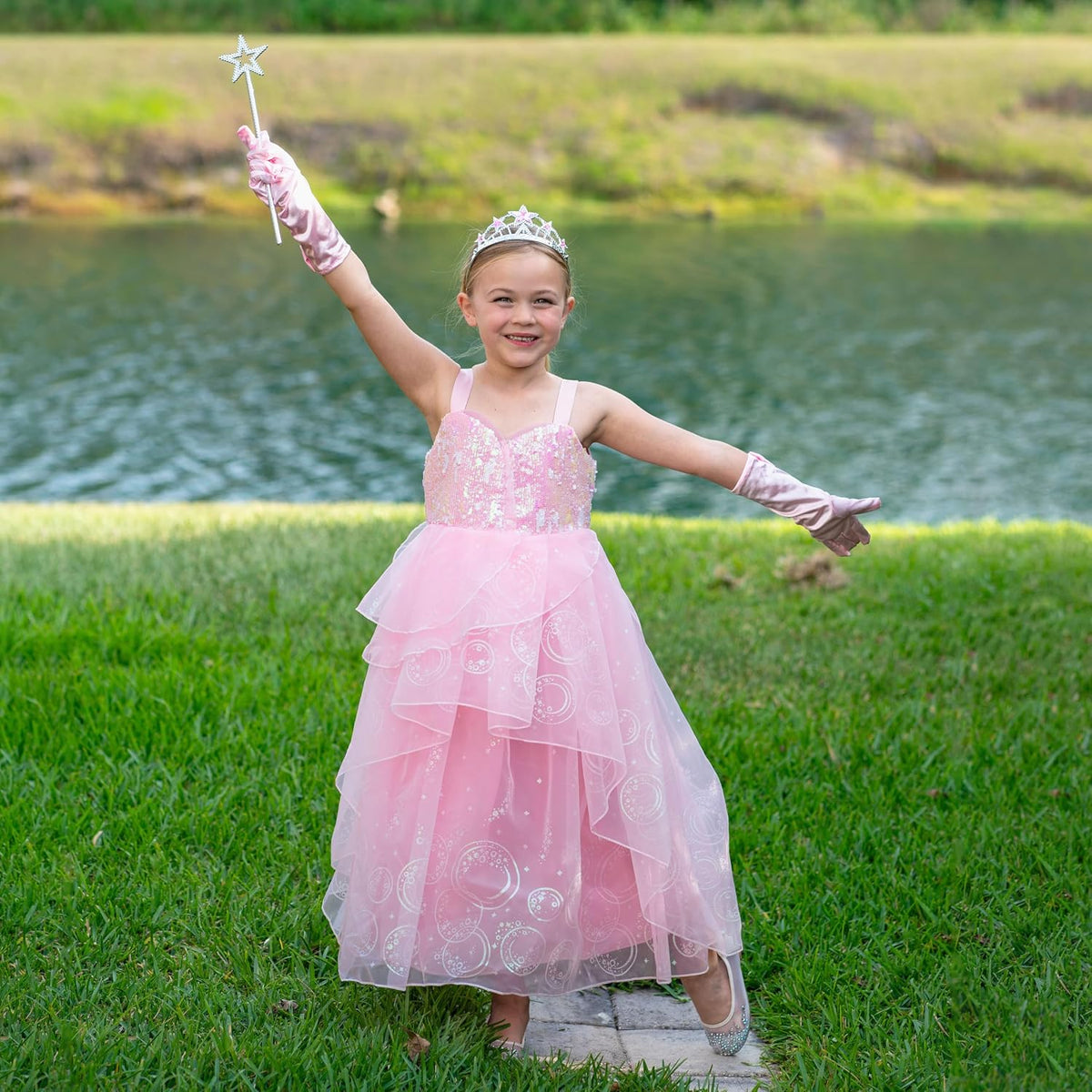 Aoiviss Pink Witch Dress for Girl Glitter Princess Costume with Accessories