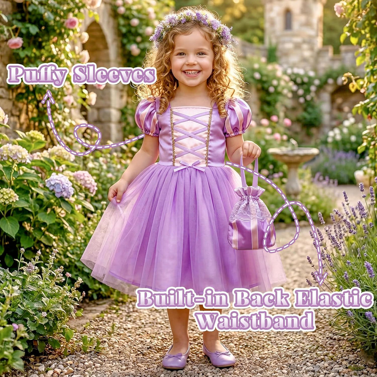 Princess Dress Up Trunk for Toddler Girls, 6 Pcs Costume Fancy Dresses Outfit for Little Kids Toddlers 2T 3-4T 4-6Y