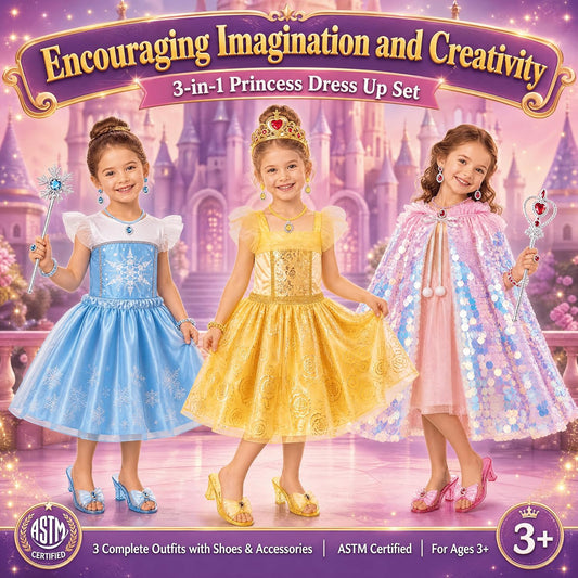 Princess Dress Up for Girls - Role Play Dress Up Clothes for Girls, Ltitle Girl Costumes Accessories Princess Shoes, Halloween Christmas Birthday Gift for Toddler Girls 3-6 Year