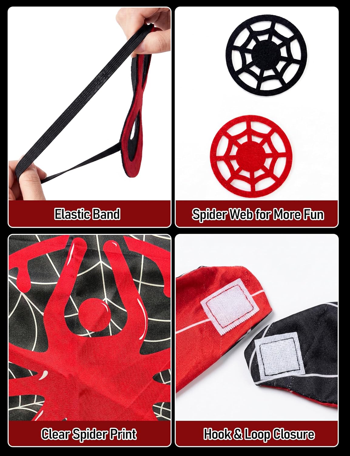 Spider Cape and Mask Halloween Costume, Super Hero Cosplay for Kids Boys
