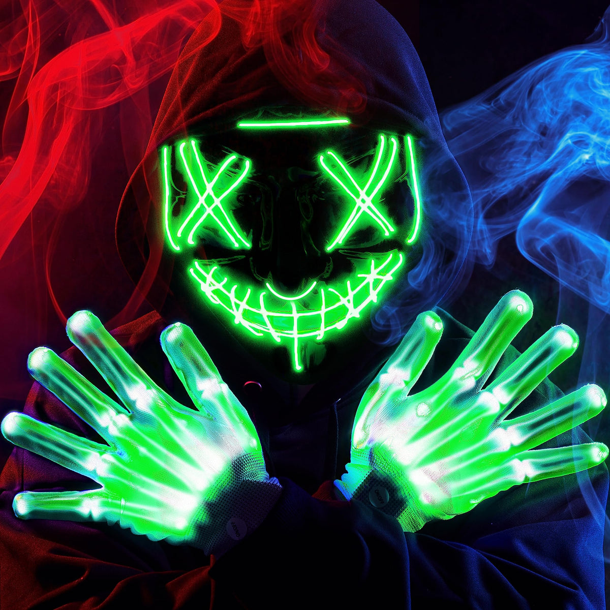 JOYIN Halloween Led Mask, Light Up Mask and Gloves for Cosplay Costume (Pink & Blue), 3 Modes Scary Glow in The Dark Masks for Halloween Party Dress Up Accessories, Gifts Giving